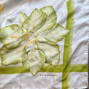 Burberry White and Light Green Floral Silk Scarf